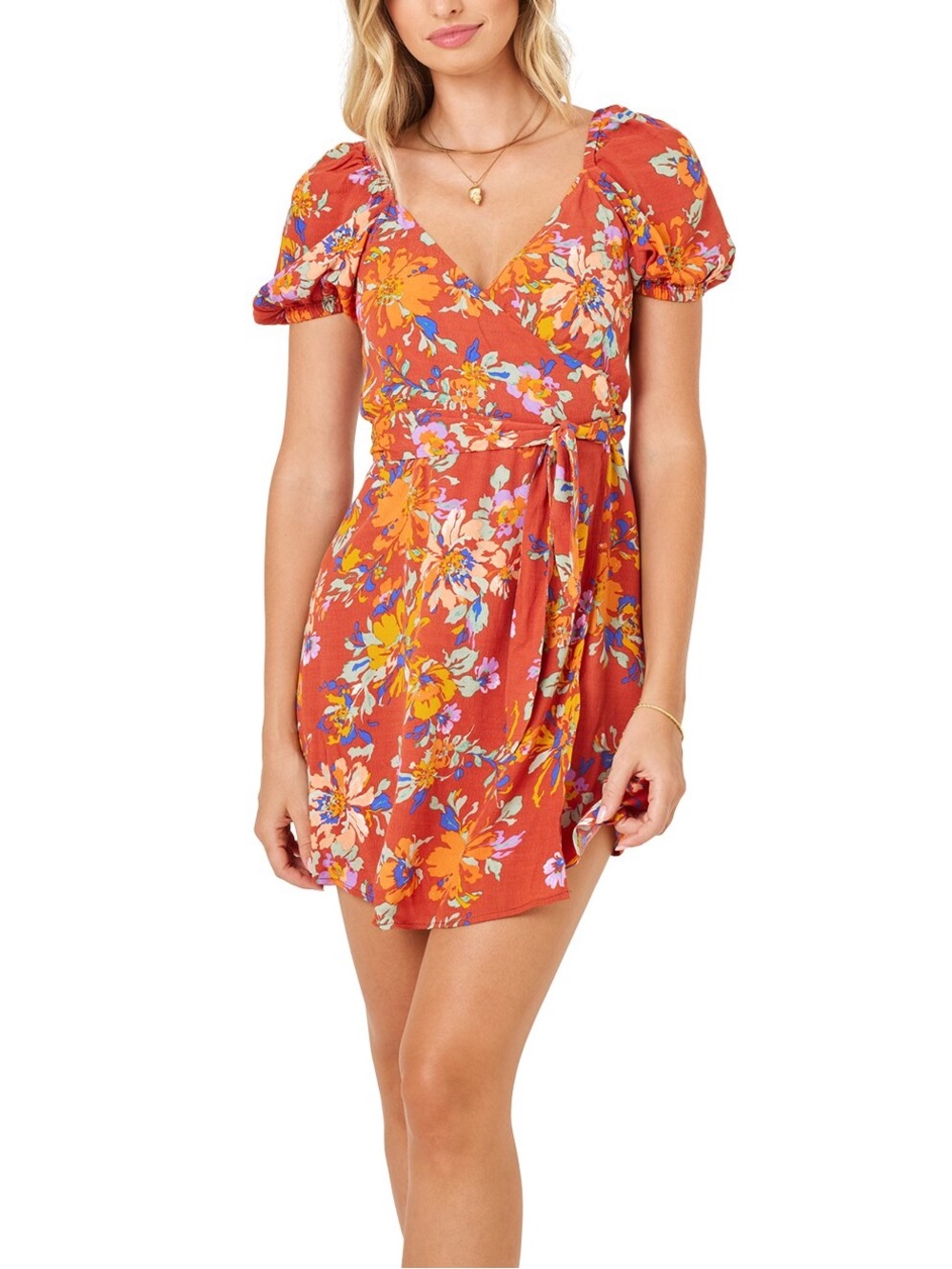 NWT | L*Space Cambria Rust Floral Mini Wrap Dress Size S